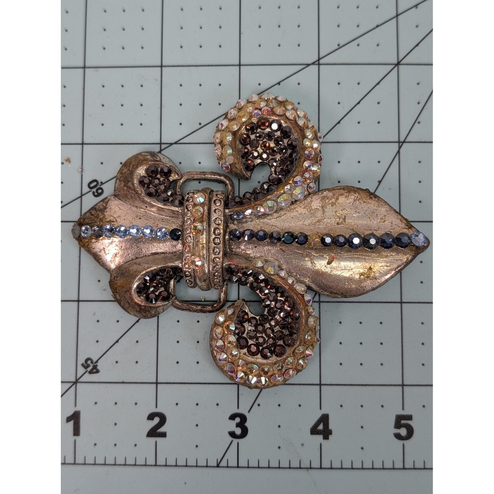 Fleur De Lis Belt Buckle Womens Silver Tone Western Rhinestone Bling Metal